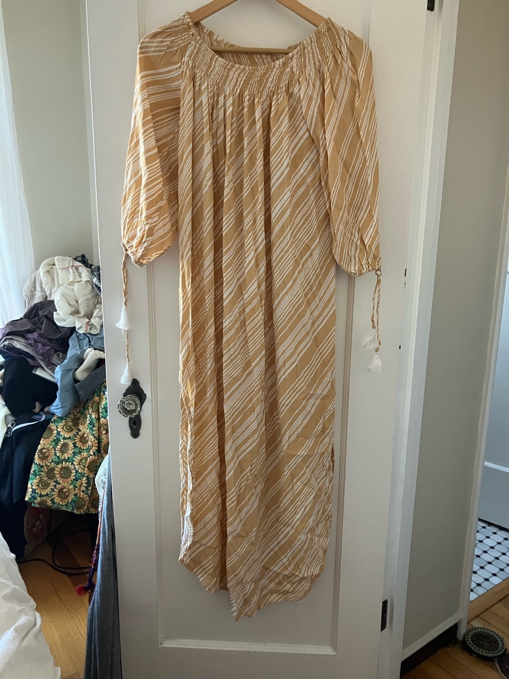 Faithfull the Brand Mustard and White Striped Maxi Dress